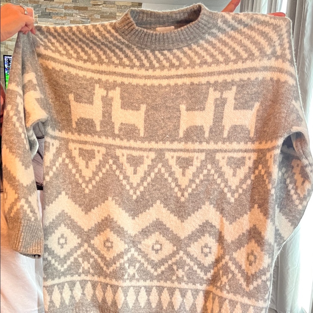 H&MGray and White Patterned Sweater